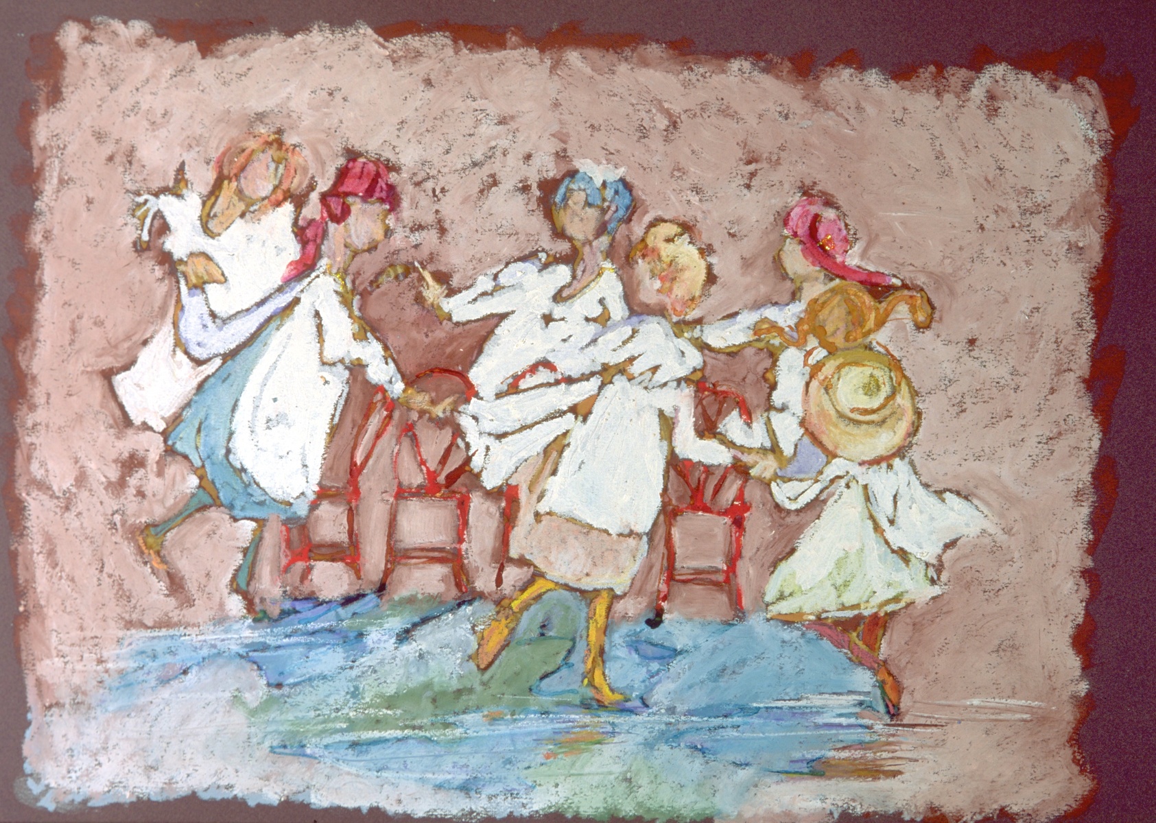 early 1980s abstract of children playing musical chairs turn-of-the-20th-century